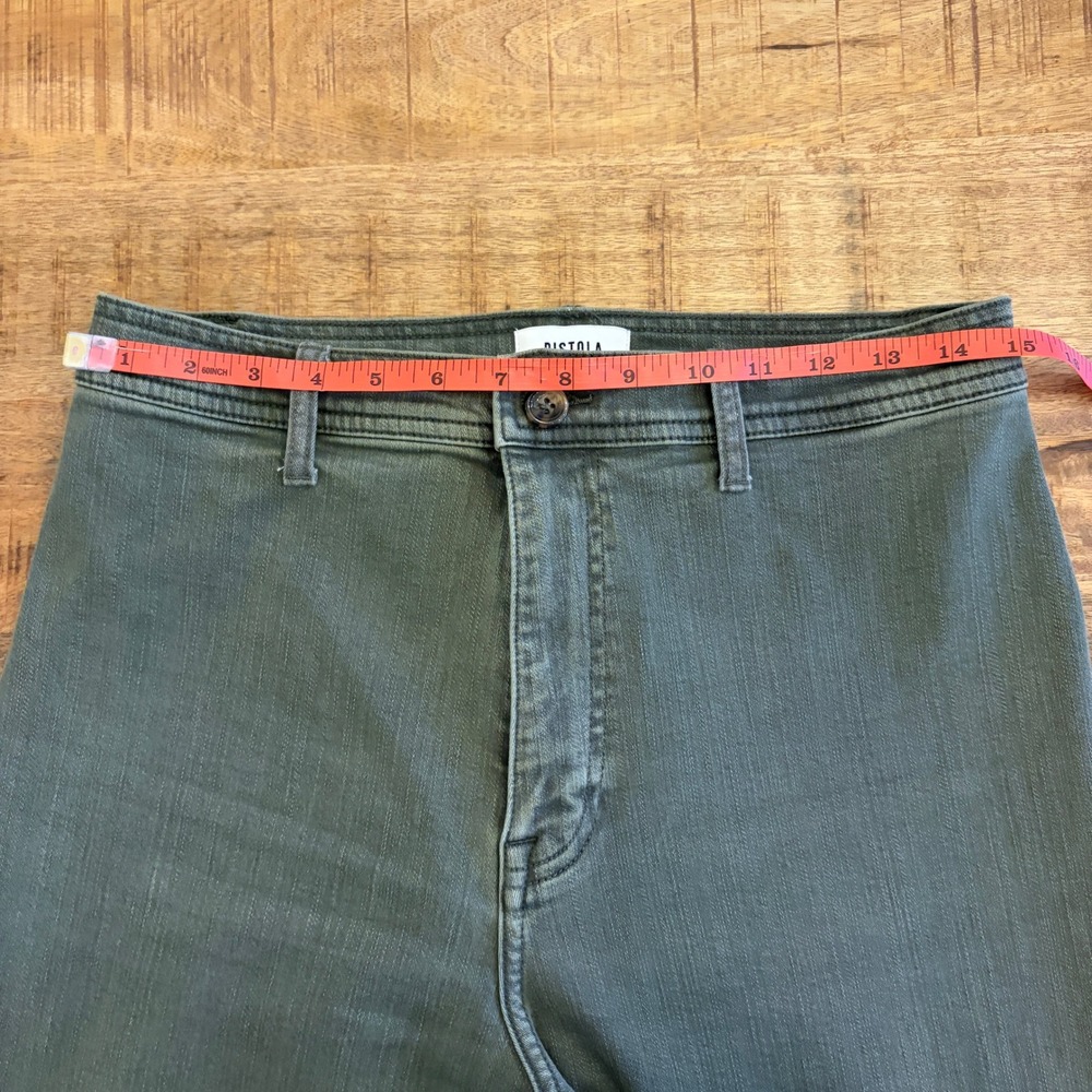 Pistola Penny Wide Leg Crop Jeans 30 Olive Green High Rise Raw Hem Utility Pants - Picture 10 of 12